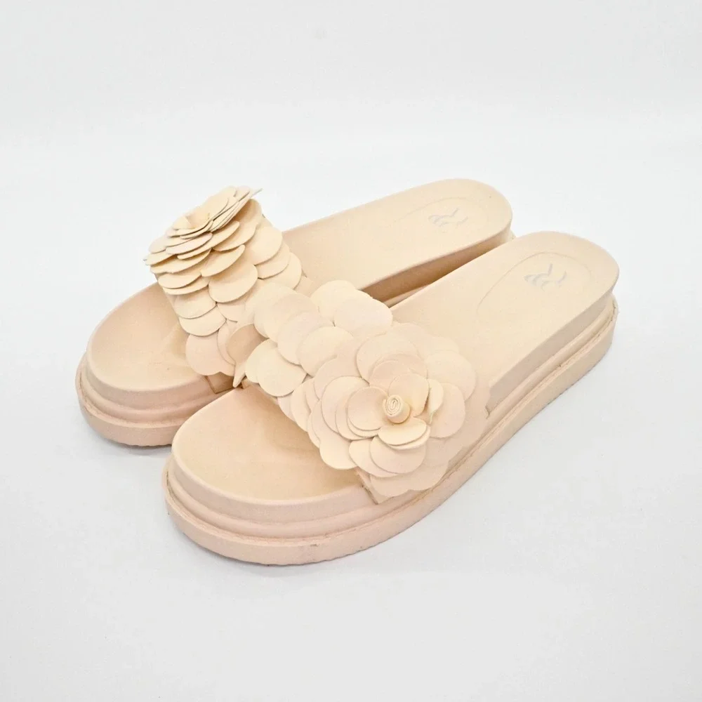 NEW YORK COMPANY‎ Womens Camilia Platform Sandals Size 10 Floral Slides Natural